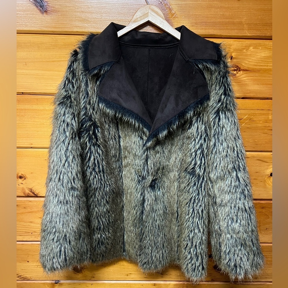 VTG DB SPORT Reversible  Suede Fur 2 Buttons Warm Coat Jacket L - Picture 2 of 8